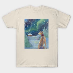 All is bright greyhound gazes out over a calm winter night T-Shirt